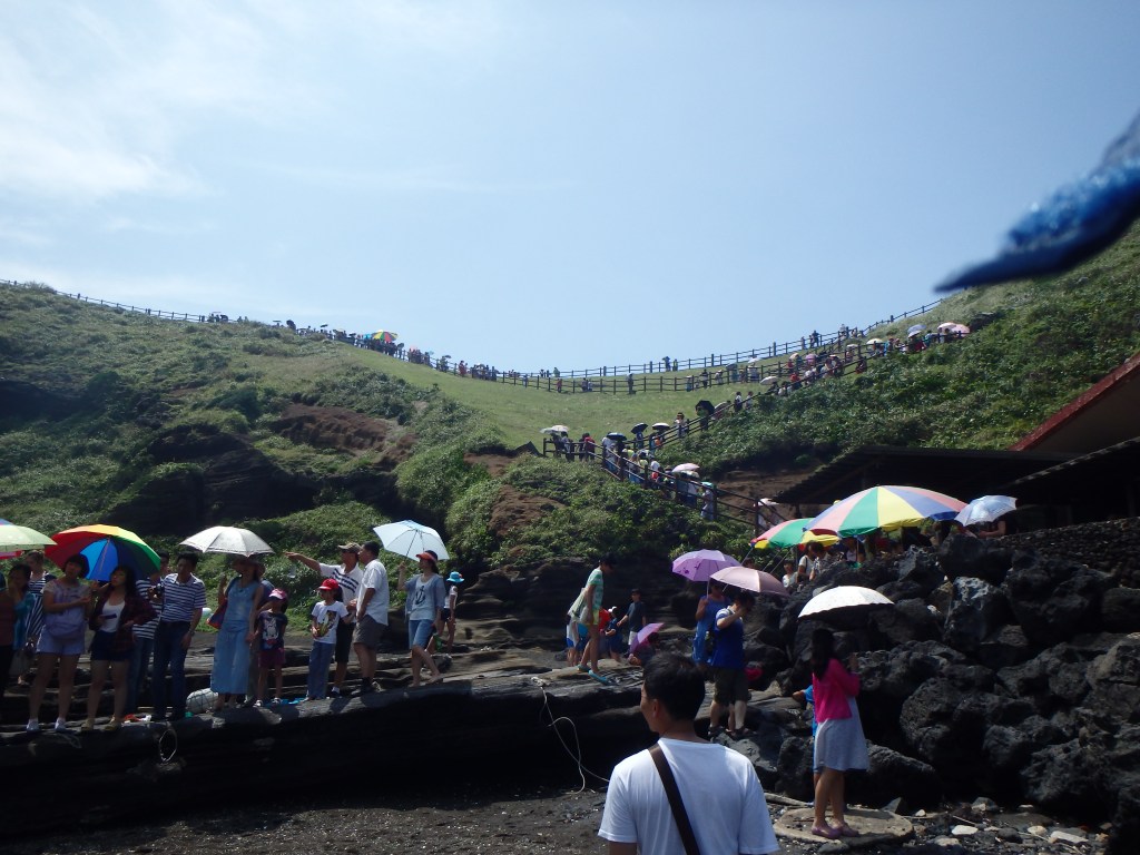Tourists were lined all the way up the hill!