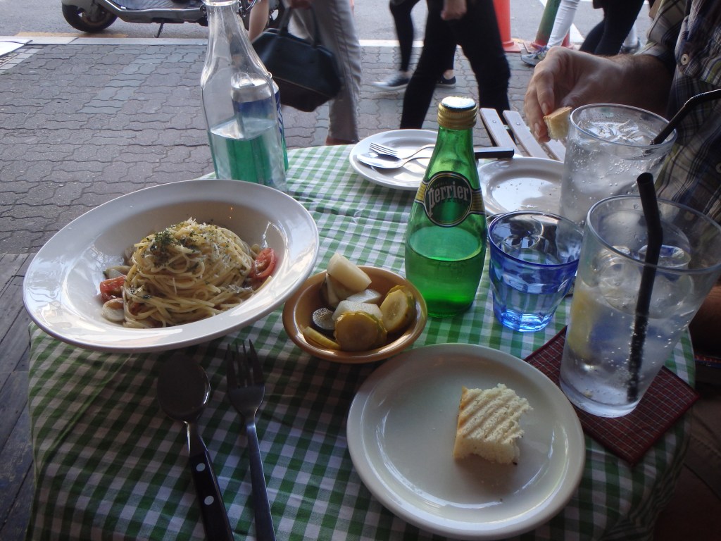 Tiny table! Tasty food!