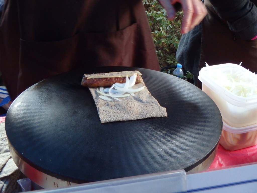 Sausage and onion crepe 
