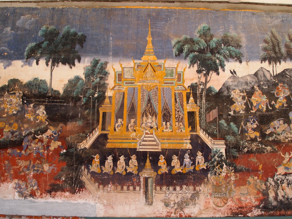 Murals of the classic Indian epic, Ramayana (Reamker in Cambodia)