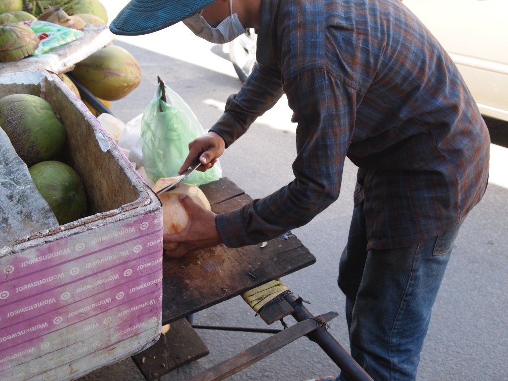 Getting some refreshment after shopping 