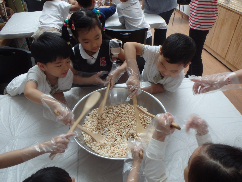 Mixing it all together with the puffed rice 