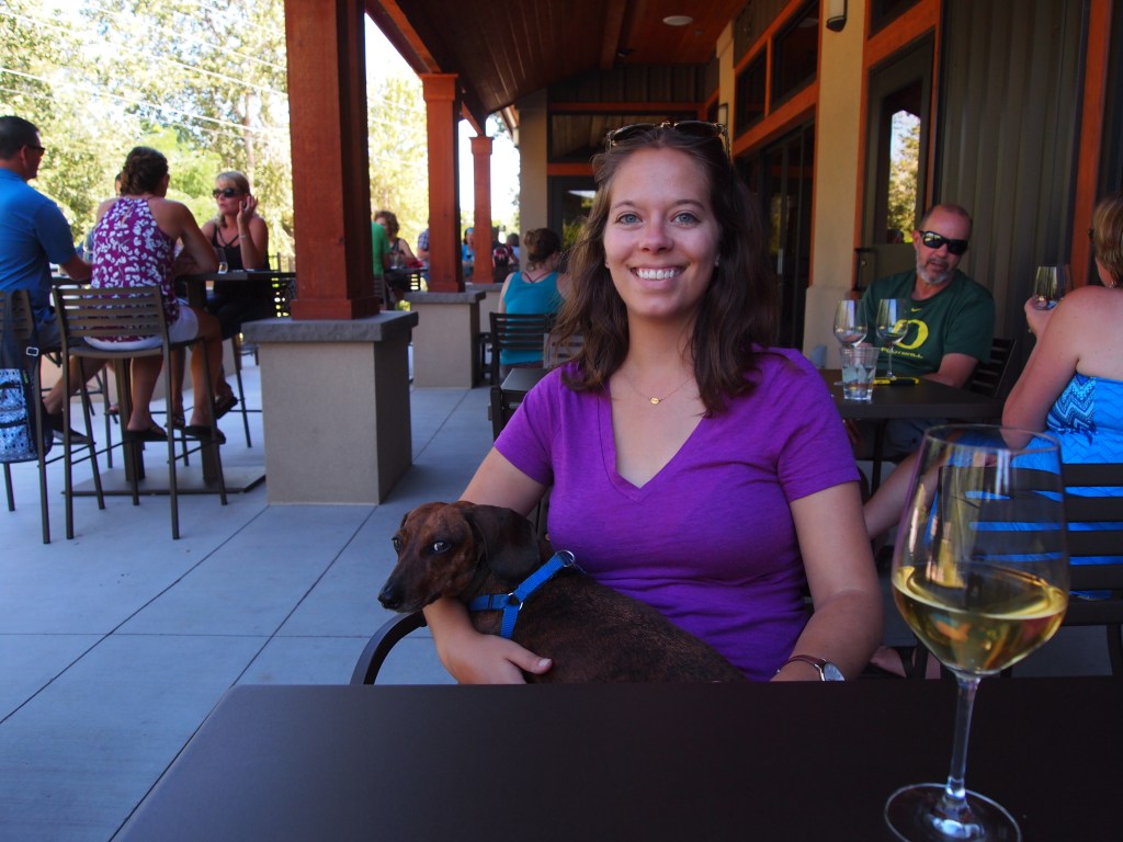 Enjoying a glass of wine with my attack dog 