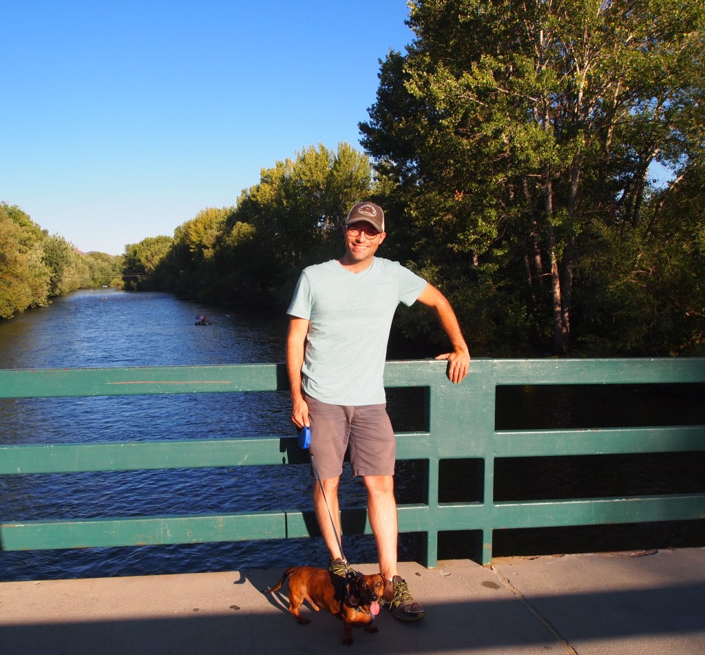 Posing in front of the river 